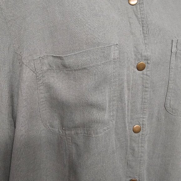 Arna York Olive Green Snap Boho Linen Minimalist Shacket Casual 22/24 - Picture 4 of 12